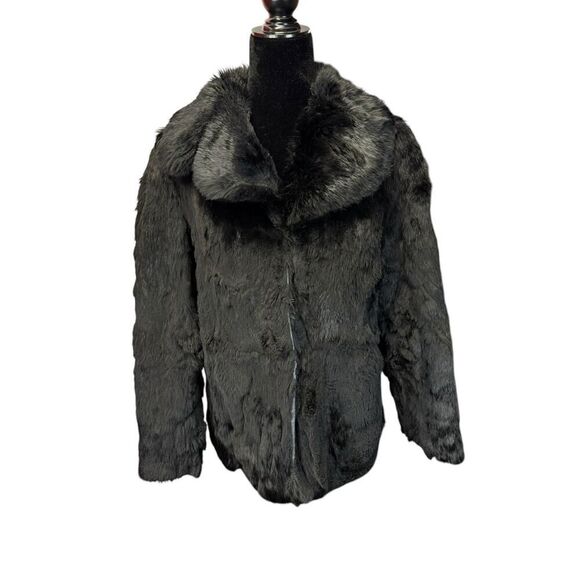 Vintage Black Rabbit Fur Jacket Small-Medium Hook & Eye Closure Lined - Picture 6 of 16